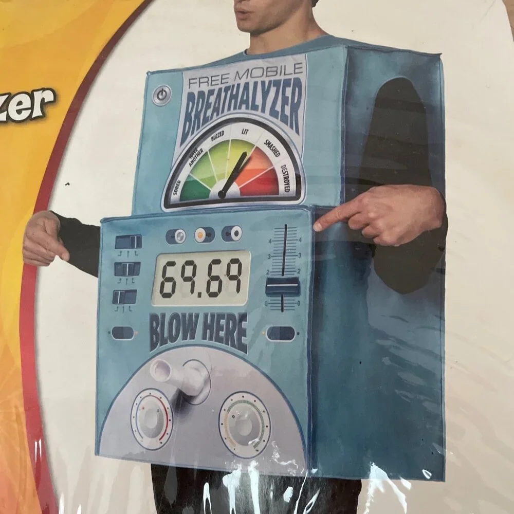 Spirit Halloween Costume Mobile Breathalyzer OS Adult Funny Racy Just Blow Here - Picture 3 of 13